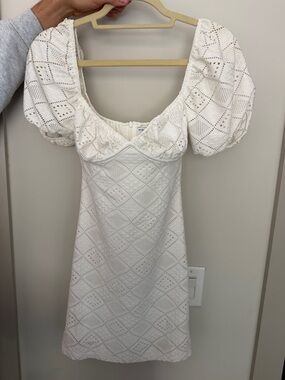 Sabo Skirt White Broderie Puff Sleeve Mini Dress - Sweetheart Neck